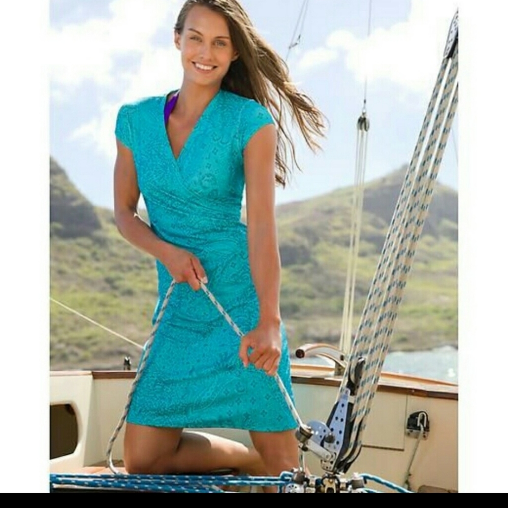 Athleta Nectar Paisley Teal Faux Wrap Dress XL